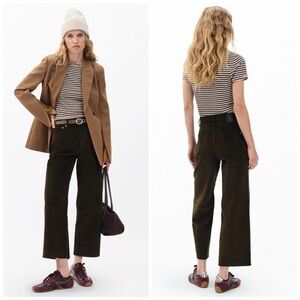 NWT Rag & Bone Andi Wide Leg Cropped Corduroy Pants In Balsam Brown Size 27